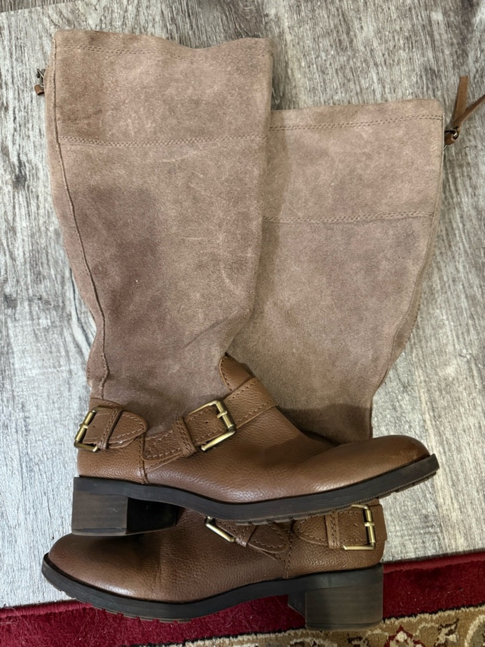 Classic Women's Brown Suede & Leather Mid-Calf Boots